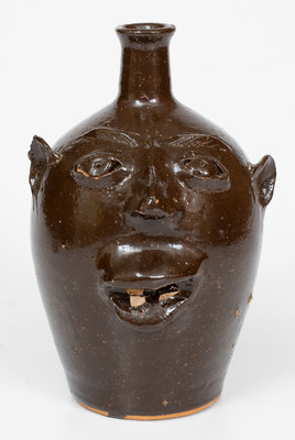 Unusual BROWN POTTERY (Arden, North Carolina) Face Jug, c1930