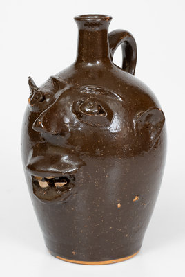 Unusual BROWN POTTERY (Arden, North Carolina) Face Jug, c1930