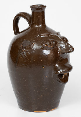 Unusual BROWN POTTERY (Arden, North Carolina) Face Jug, c1930