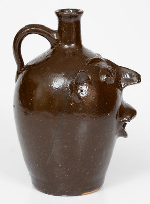 Unusual BROWN POTTERY (Arden, North Carolina) Face Jug, c1930