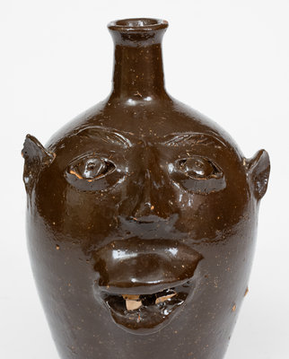 Unusual BROWN POTTERY (Arden, North Carolina) Face Jug, c1930