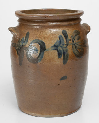 One-Gallon B.C. MILBURN, Alexandria, VA Stoneware Jar w/ Cobalt Floral Decoration, c1860