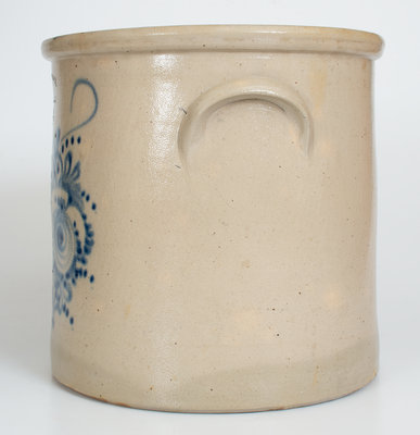 Four-Gallon WEST TROY / N. Y. / POTTERY Stoneware Crock w/ Cobalt Flower Basket