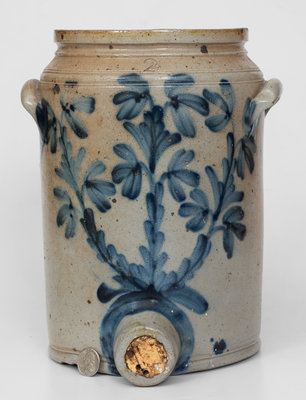 Scarce Philadelphia Stoneware Water Cooler w/ Elaborate Cobalt Floral Decoration, c1850