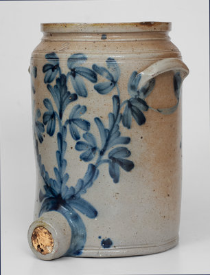 Scarce Philadelphia Stoneware Water Cooler w/ Elaborate Cobalt Floral Decoration, c1850