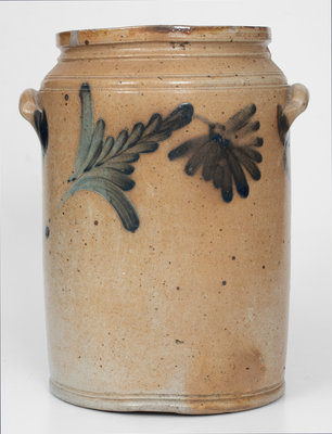 Scarce Philadelphia Stoneware Water Cooler w/ Elaborate Cobalt Floral Decoration, c1850