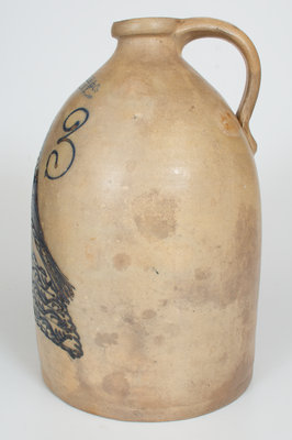 Three-Gallon W.H. FARRAR & Co. / GEDDES, N.Y. Stoneware Jug w/ Elaborate Bird and Floral Motif