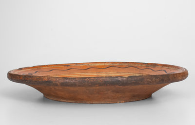 Scarce Large-Sized North Carolina Redware Dish w/ Slip Decoration, late 18th / early 19th century
