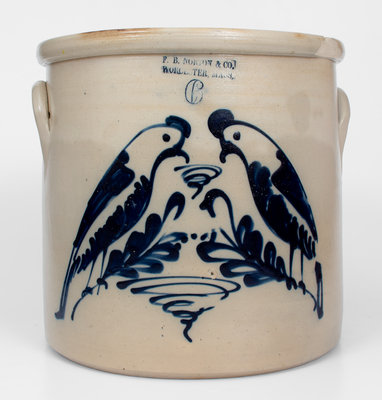 Outstanding 6 Gal. F. B. NORTON & CO. / WORCESTER, MASS. Stoneware Crock w/ Double Parrot Design