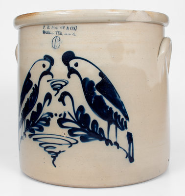 Outstanding 6 Gal. F. B. NORTON & CO. / WORCESTER, MASS. Stoneware Crock w/ Double Parrot Design