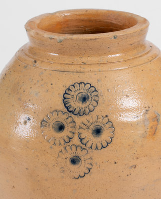 Rare C. CROLIUS / MANUFACTURER / MANHATTAN-WELLS / NEW-YORK Stoneware Jar w/ Impressed Floral Motifs