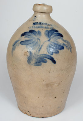 2 Gal. WM. MOYER / HARRISBURG, PA Stoneware Jug w/ Floral Decoration