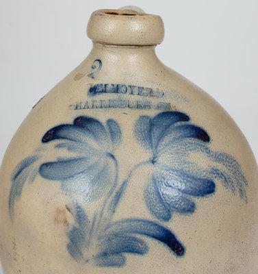 2 Gal. WM. MOYER / HARRISBURG, PA Stoneware Jug w/ Floral Decoration