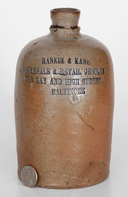 Rare Quart-Sized Baltimore Stoneware Advertising Jug