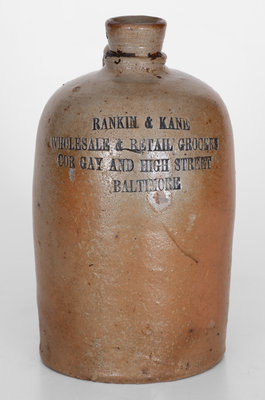 Rare Quart-Sized Baltimore Stoneware Advertising Jug