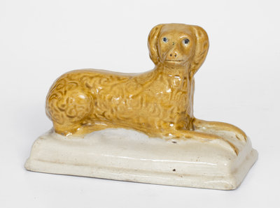 Very Rare Small-Sized Reclining Dog Figure w/ Cobalt Eyes attrib. A. P. Donaghho, Parkersburg, WV