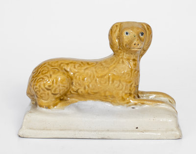 Very Rare Small-Sized Reclining Dog Figure w/ Cobalt Eyes attrib. A. P. Donaghho, Parkersburg, WV