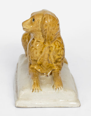 Very Rare Small-Sized Reclining Dog Figure w/ Cobalt Eyes attrib. A. P. Donaghho, Parkersburg, WV