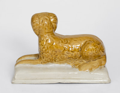 Very Rare Small-Sized Reclining Dog Figure w/ Cobalt Eyes attrib. A. P. Donaghho, Parkersburg, WV