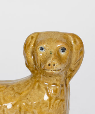 Very Rare Small-Sized Reclining Dog Figure w/ Cobalt Eyes attrib. A. P. Donaghho, Parkersburg, WV