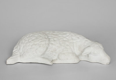 Unusual Burslem, England Parian Ware Lamb Figure w/ Signature by Potter