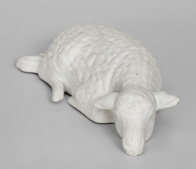 Unusual Burslem, England Parian Ware Lamb Figure w/ Signature by Potter