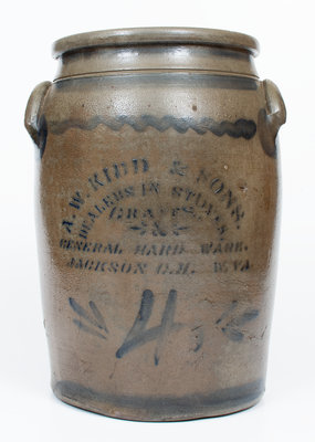 4 Gal. Jackson Courthouse, West Virginia Stoneware Advertising Jar