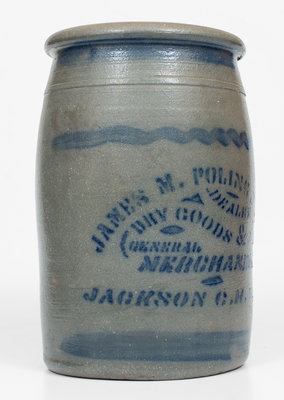 Stoneware Jar w/ Elaborate JACKSON COURT HOUSE, W. VA Stenciled Advertising