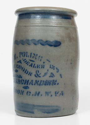 Stoneware Jar w/ Elaborate JACKSON COURT HOUSE, W. VA Stenciled Advertising