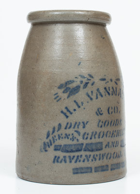 Very Rare RAVENSWOOD, W. VA Stoneware Canning Jar w/ Elaborate Stenciled Advertising