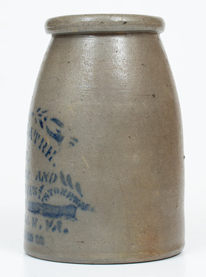 Very Rare RAVENSWOOD, W. VA Stoneware Canning Jar w/ Elaborate Stenciled Advertising
