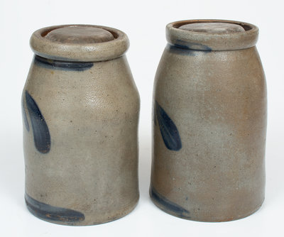 Lot of Two: Western PA Stoneware Canning Jars with Swag and Stripe Decoration