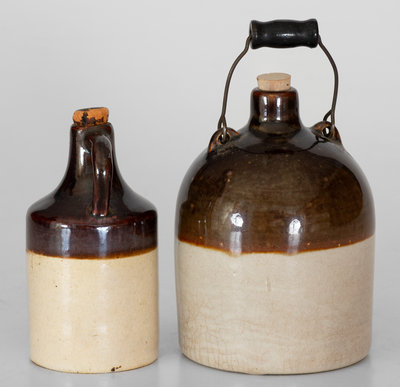 Lot of Two: Miniature Brown & White Glen Rock, PA Stoneware Advertising Jugs