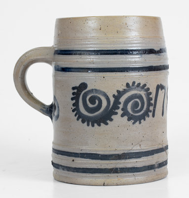 Exceedingly Rare and Important 1787 Watchspring-Decorated Mug, attrib. Abraham Mead, Greenwich, CT