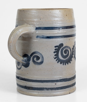 Exceedingly Rare and Important 1787 Watchspring-Decorated Mug, attrib. Abraham Mead, Greenwich, CT