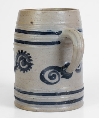 Exceedingly Rare and Important 1787 Watchspring-Decorated Mug, attrib. Abraham Mead, Greenwich, CT