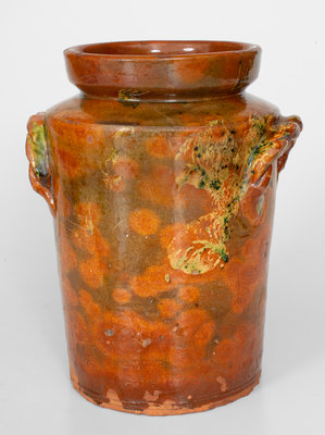 Rare Copper-Decorated Redware Jar w/ Rope-Twist Handles, attrib. Nathaniel Seymour, West Hartford, CT