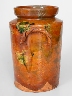 Rare Copper-Decorated Redware Jar w/ Rope-Twist Handles, attrib. Nathaniel Seymour, West Hartford, CT