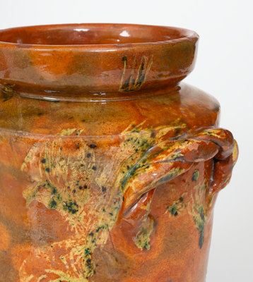 Rare Copper-Decorated Redware Jar w/ Rope-Twist Handles, attrib. Nathaniel Seymour, West Hartford, CT
