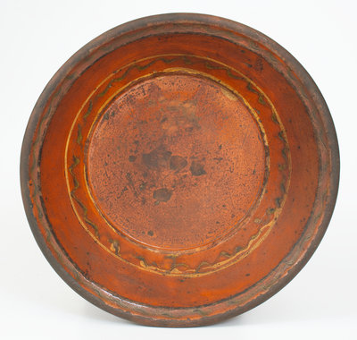 Unusual Slip-Decorated Redware Bowl Marked "J. M.," PA or possibly Southern United States