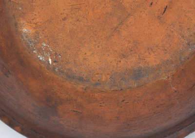 Unusual Slip-Decorated Redware Bowl Marked "J. M.," PA or possibly Southern United States