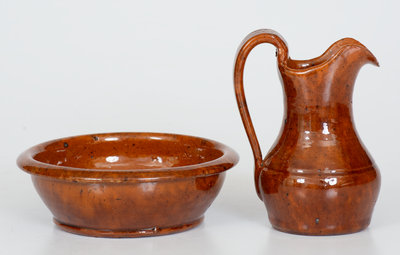 Rare JOHN BELL, Waynesboro, PA Miniature Redware Pitcher and Bowl Set