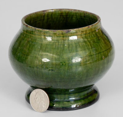 Unusual Green-Glazed Redware Sugar Bowl, American, 19th century