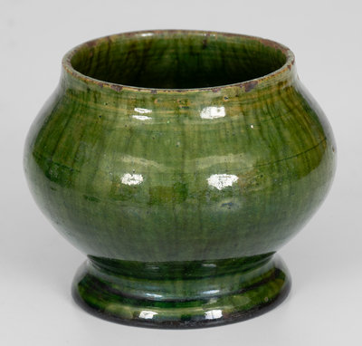 Unusual Green-Glazed Redware Sugar Bowl, American, 19th century