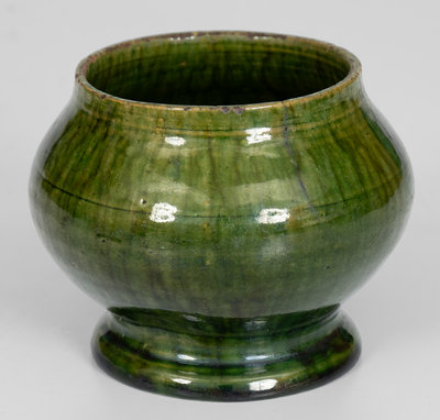 Unusual Green-Glazed Redware Sugar Bowl, American, 19th century