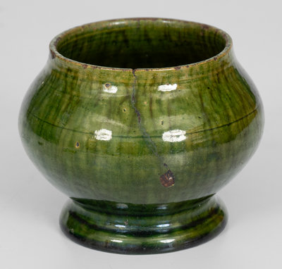 Unusual Green-Glazed Redware Sugar Bowl, American, 19th century