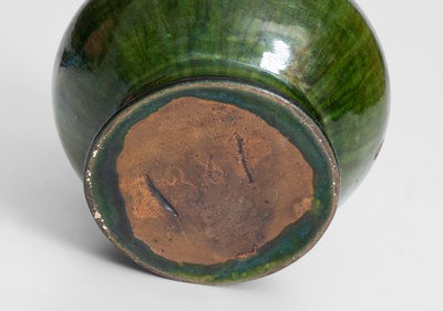 Unusual Green-Glazed Redware Sugar Bowl, American, 19th century