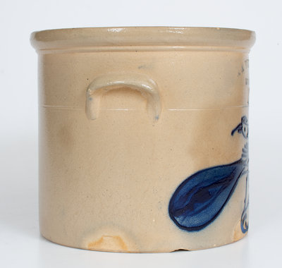 Rare N. A. WHITE & SON / UTICA, NY Stoneware Crock w/ Elaborate Paddletail Bird Decoration