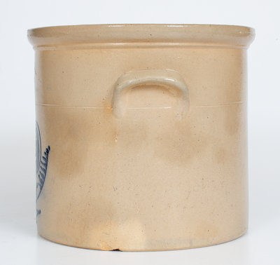 Rare N. A. WHITE & SON / UTICA, NY Stoneware Crock w/ Elaborate Paddletail Bird Decoration