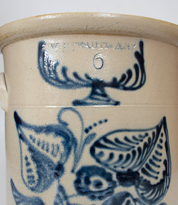 6 Gal. WHITES UTICA NY Stoneware Crock w/ Elaborate Floral Decoration